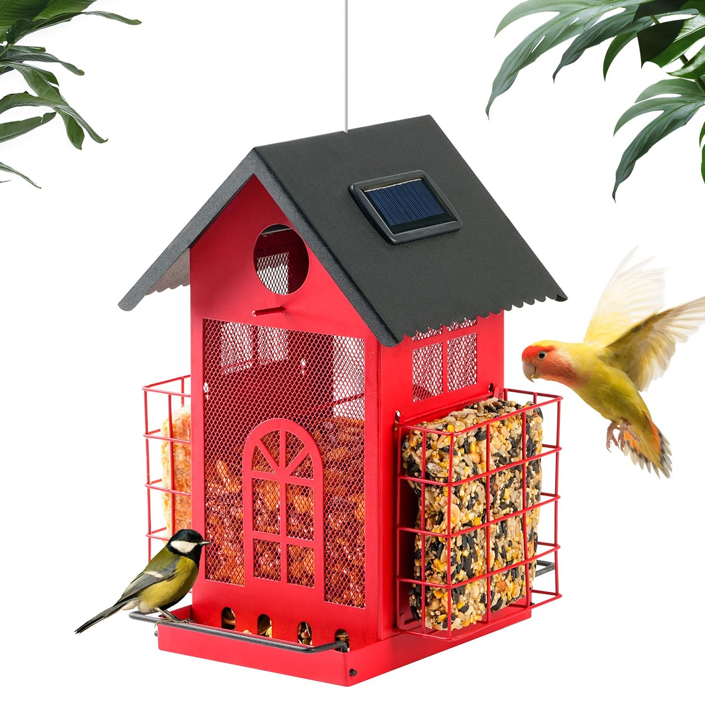 Solar Metal Bird Feeder - (Red)