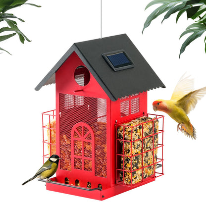 Solar Metal Bird Feeder - (Red)