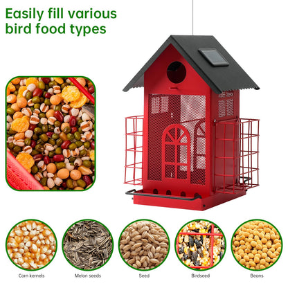 Solar Metal Bird Feeder - (Red)