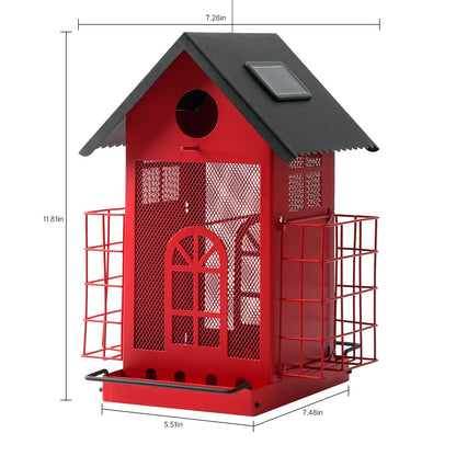 Solar Metal Bird Feeder - (Red)