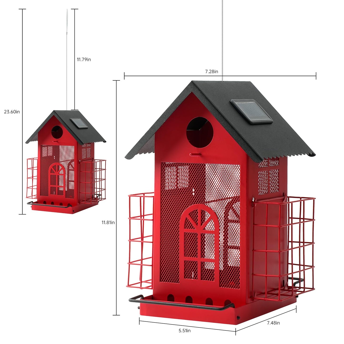 Solar Metal Bird Feeder - (Red)