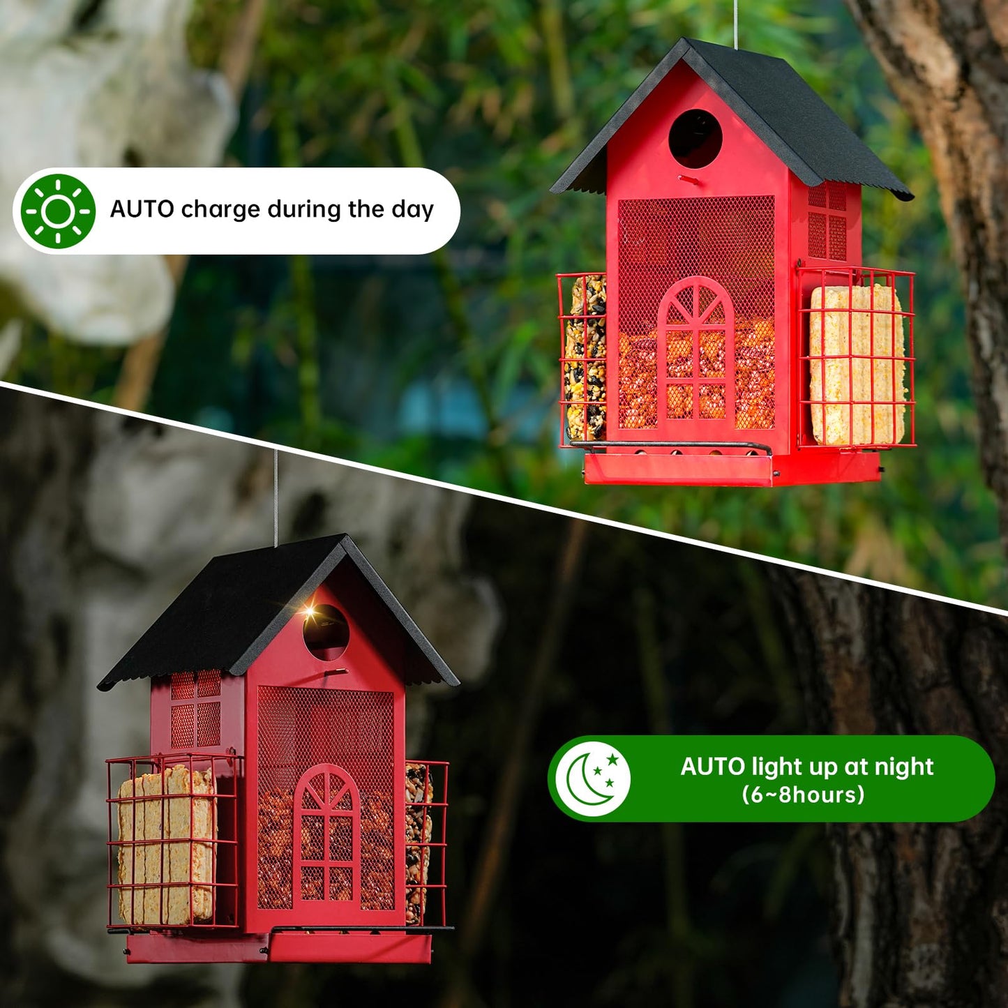 Solar Metal Bird Feeder - (Red)